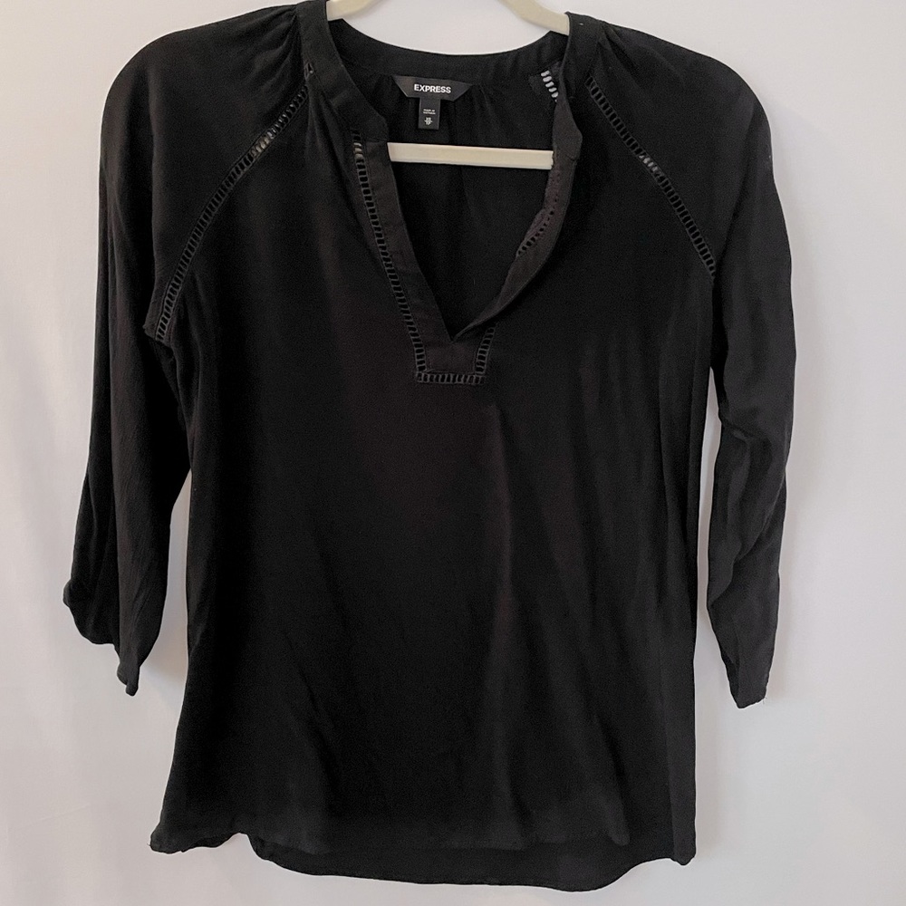 Express Deep V-Neck Eyelet Trim Popover Top